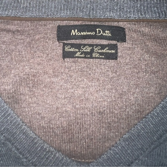 Massimo Dutti cotton silk and cashmere v-neck with elbow patches jumper sweater - Picture 6 of 6